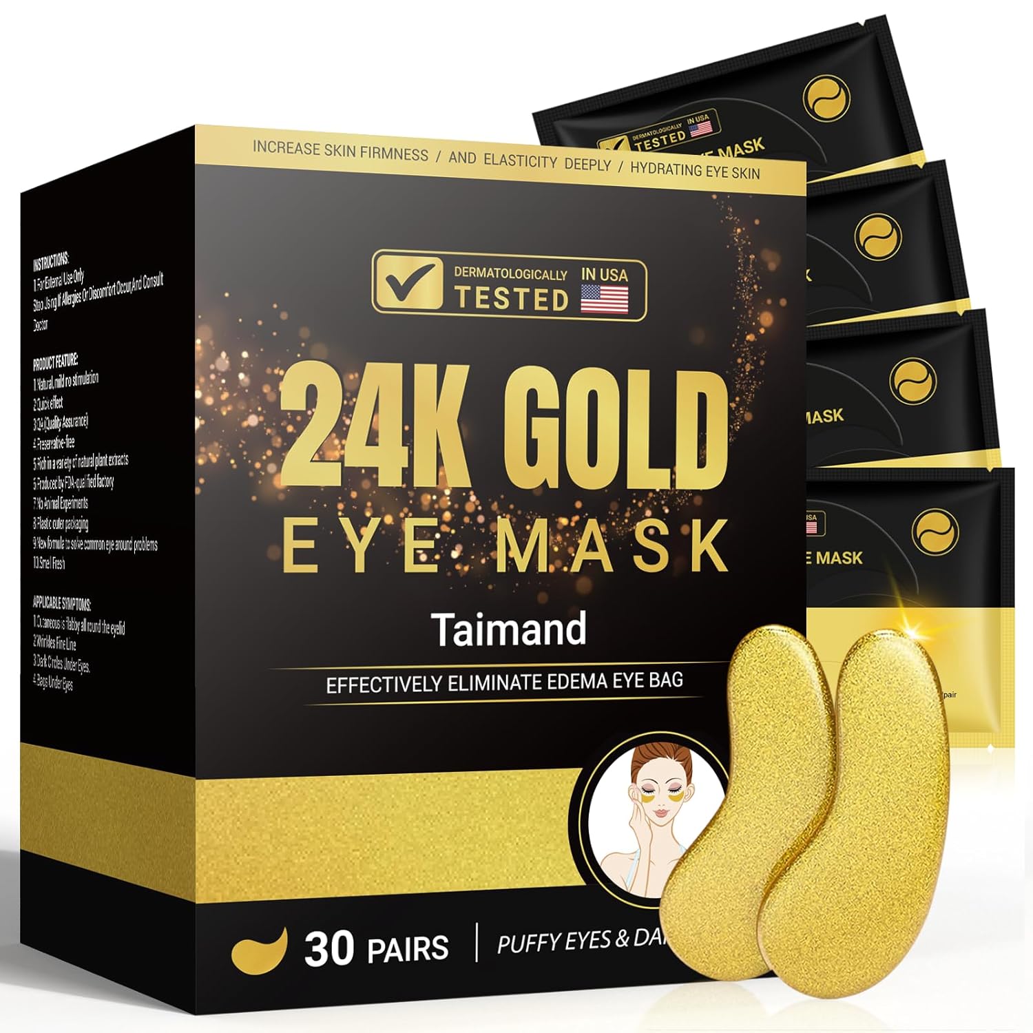 71xZZcQy1IL._SL1500_.jpg Under Eye Patches (30 Pairs), 24K Gold Under Eye Mask for Puffy Eyes, Dark Circles,Bags and Wrinkles with Collagen,Relieves Pressure and Reduces Wrinkles,Revitalises and Refreshes Your Skin - Image 1